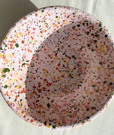 Miska emaliowana różowa mała